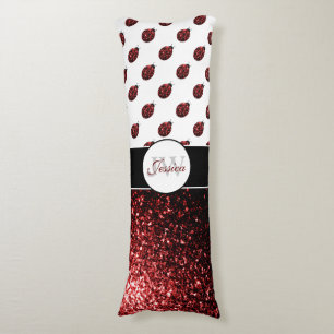 Coussins Longs Coccinelle rouge foncé fausses paillettes de stras