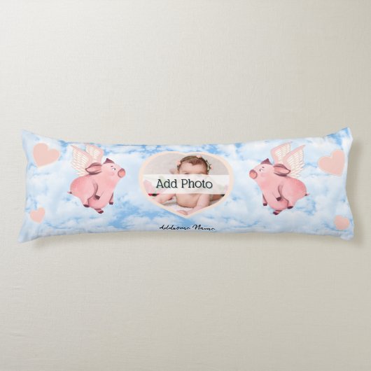 Coussins Longs Cochon volant mignon avec ailes quand les porcs vo (Devant)