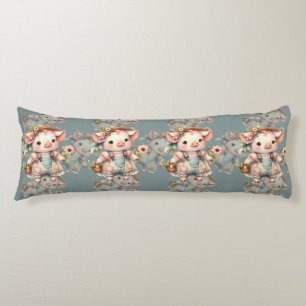 Coussins Longs Cochonnet Pastel Mignon en Salopette Cottagecore