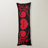 Coussins Longs Coeur romantique noir et rouge avec votre nom (Dos (Vertical))