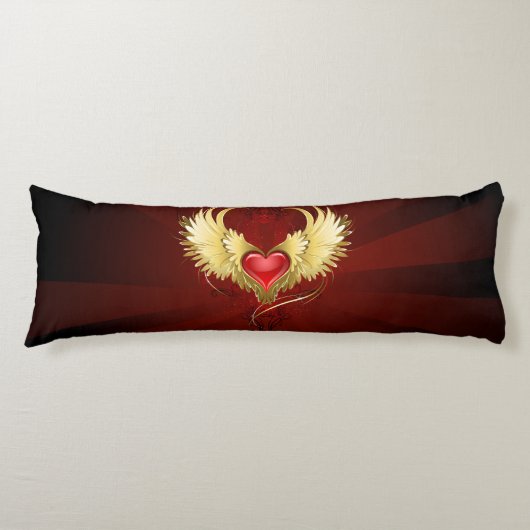 Coussins Longs Coeur rouge avec ailes d'or (Devant)