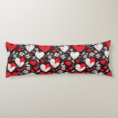 Coussins Longs Coeurs et fleurs rouges, noirs et blancs (Dos)