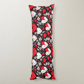 Coussins Longs Coeurs et fleurs rouges, noirs et blancs (Dos (Vertical))