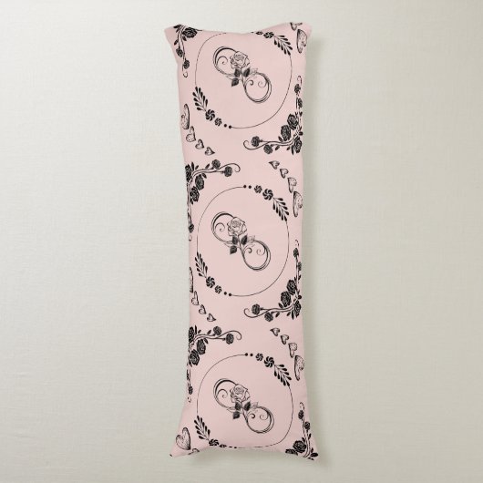 Coussins Longs Coeurs noirs simples, Floral, Infinité sur rose | (Devant (Vertical))