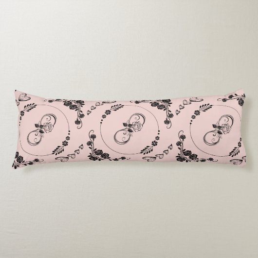 Coussins Longs Coeurs noirs simples, Floral, Infinité sur rose | (Devant)