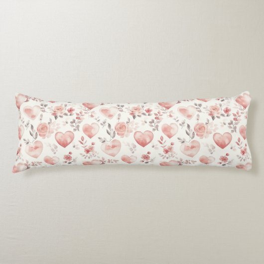 Coussins Longs Cœurs Roses Fleurs Roses Rose Romantique (Devant)