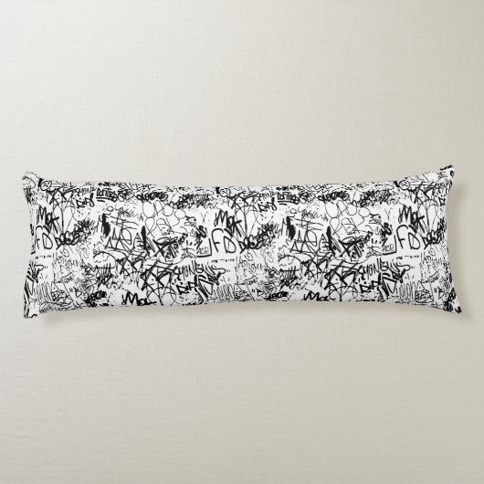 Coussins Longs Collage Abstrait de graffiti noir et blanc (Dos)