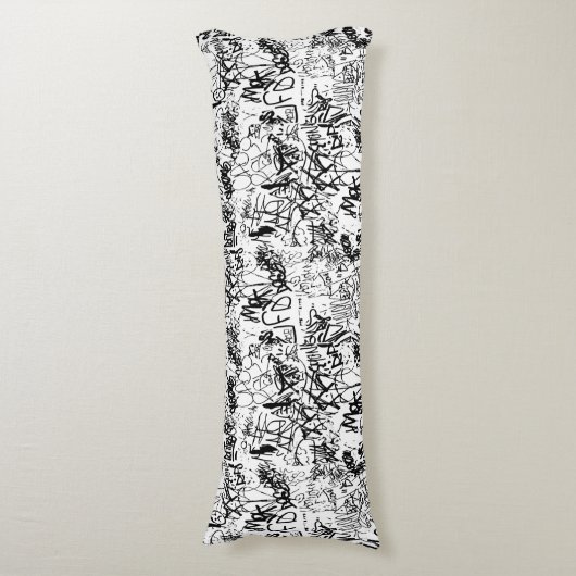 Coussins Longs Collage Abstrait de graffiti noir et blanc (Devant (Vertical))