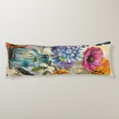 Coussins Longs Collage d'art mixte botanique vibrant (Dos)