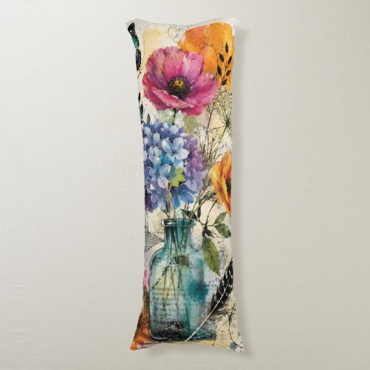 Coussins Longs Collage d'art mixte botanique vibrant (Devant (Vertical))
