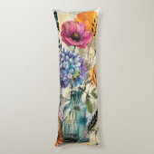 Coussins Longs Collage d'art mixte botanique vibrant (Dos (Vertical))