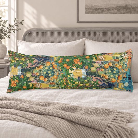 Coussins Longs Collage de Citron Sicilien Orange Bleu Chic