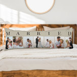 Coussins Longs Collage de photos 7 photo Natural et noir MARIÉ<br><div class="desc">Coussin de corps photo de mariage personnalisé avec MARRIED imprimé en typographie élégante. Le design a une palette de couleurs neutres, naturelles et noires - que vous pouvez modifier pour convenir à votre décor maison. (Message-moi si vous avez besoin d'aide.) Le modèle photo est configuré pour vous pour ajouter 7...</div>