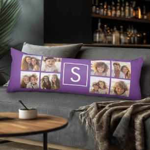 Coussins Longs Collage de photos personnalisé avec monogramme Aub