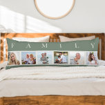 Coussins Longs Collage photo de la famille 6 photo Oreiller du co<br><div class="desc">Coussin long personnalisé avec le mot FAMILY écrit au-dessus de vos photos. Le modèle photo est configuré pour vous pour ajouter 6 de vos photos préférées, qui sont affichées en format carré dans un style simple, style bande, collage photo. Cette pièce de maison élégante et élégante, a une palette de...</div>