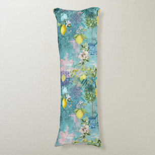 Coussins Longs Collier chic bleu turquoise sicilien agrus floral