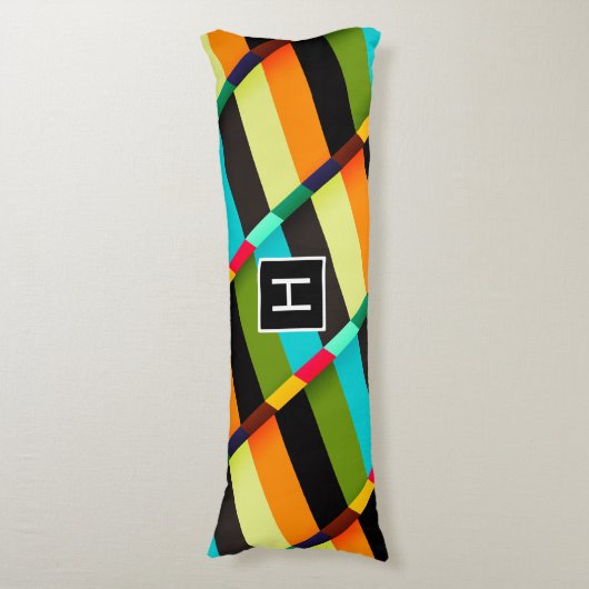 Coussins Longs Coloré Moderne Rayures Abstraites & Monogramme (Devant (Vertical))
