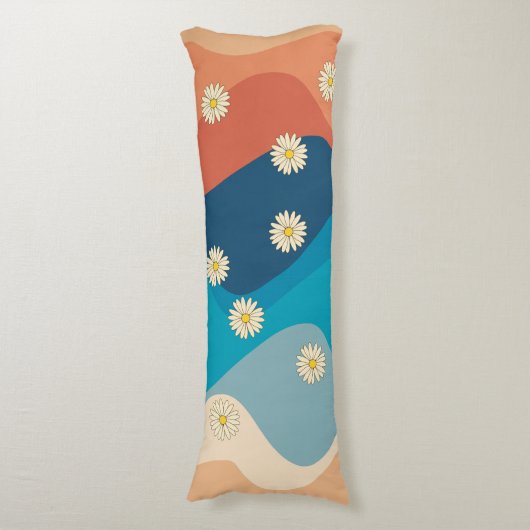 Coussins Longs Coloré Retro Waves & Daisies Motif (Devant (Vertical))