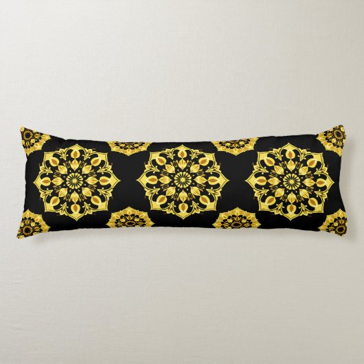Coussins Longs Conception de mandala doré avec motifs symétriques (Devant)