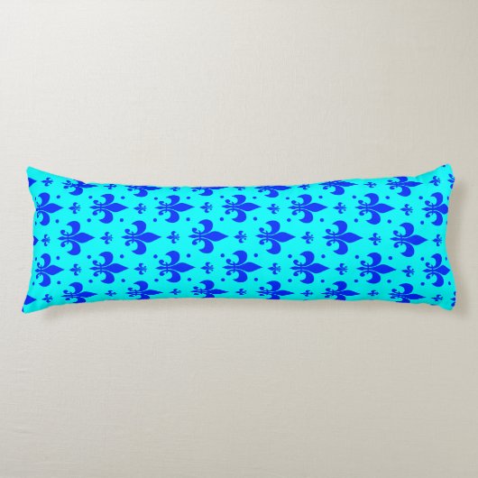 Coussins Longs Conception de motif fleur de lis bleu cyan (Devant)