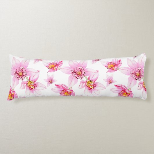 Coussins Longs Conception d'orchidées à l'aquarelle 15 (Devant)