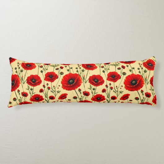 Coussins Longs Coquelicots Rouges Décoration d'Intérieur Style Co (Devant)