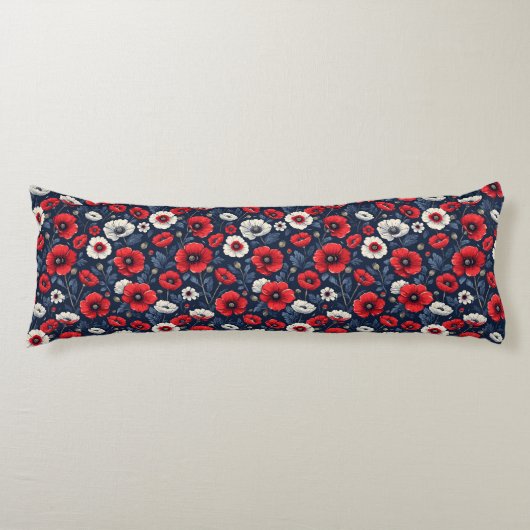 Coussins Longs Coquelicots rouges et blancs vibrants (Devant)