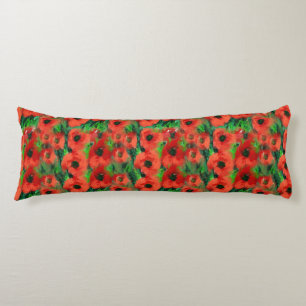 Coussins Longs Coquelicots rouges passionnés et feuillage vert ab
