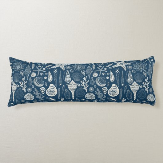 Coussins Longs Coques de mer sur bleu foncé (Devant)