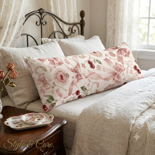 Coussins Longs Coquette Vintage Rose Bow & Cerise Esthétique