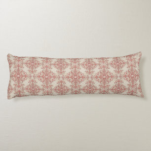 Coussins Longs Corail élégant et motif damassé floral blanc cassé