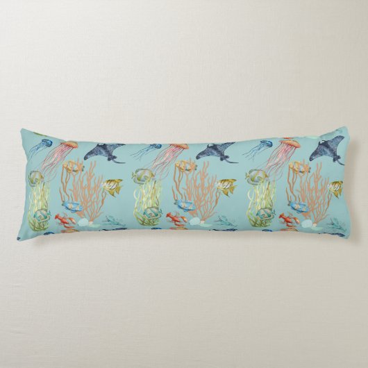 Coussins Longs Corail Et Poissons De Méduses (Devant)