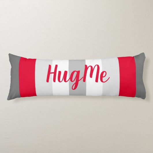 Coussins Longs Couleur mignonne Gris rayé et Rouge avec texte (Devant)