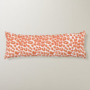 Coussins Longs Couleur orange et Empreinte de léopard blanc