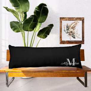 Coussins Longs Couleur unie noire de base monogramme nom initial