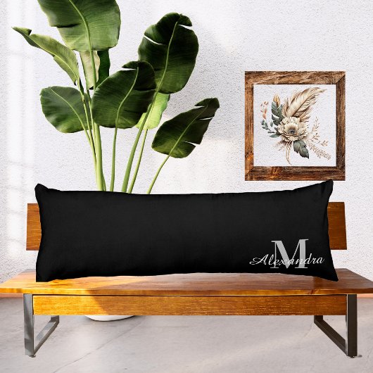 Coussins Longs Couleur unie noire de base monogramme nom initial