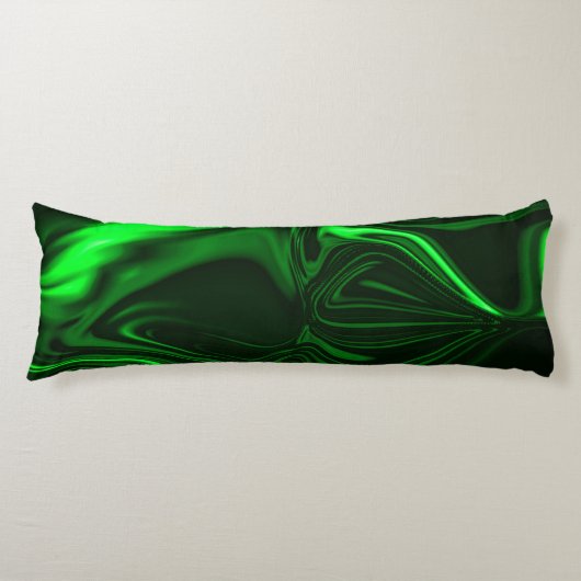 Coussins Longs Courbes et plis vert nickelé dans fond foncé. (Devant)