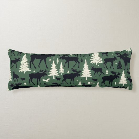 Coussins Longs Cozy Moose and Pines Forest Green (Devant)