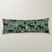 Coussins Longs Cozy Moose et forêt de pins vert (Dos)