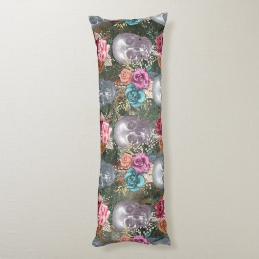 Coussins Longs Crâne Boho avec fleurs (Dos (Vertical))