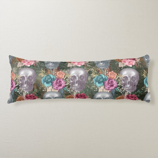 Coussins Longs Crâne Boho avec fleurs (Devant)