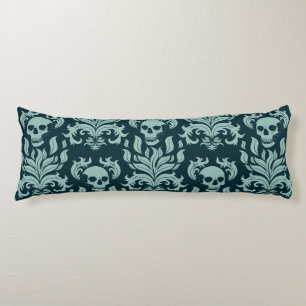 Coussins Longs Crâne flamme Damas en vert menthe sur bleu profond