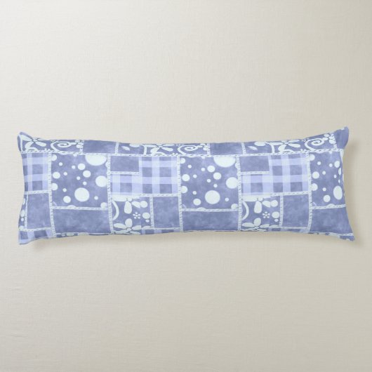 Coussins Longs Crazy Quilt Blue Gingham Floral Personalized  (Dos)