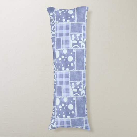 Coussins Longs Crazy Quilt Blue Gingham Floral Personalized  (Devant (Vertical))