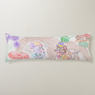 Coussins Longs Custom Kids Artwork, deux mignonnes souris, fleurs