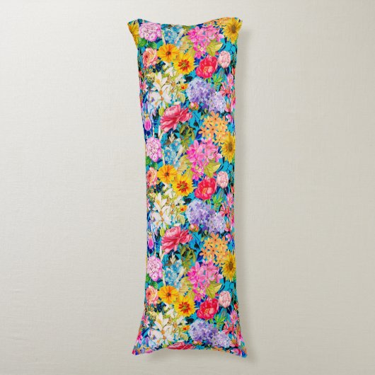 Coussins Longs Cute aqua jaune élégant motif floral (Devant (Vertical))