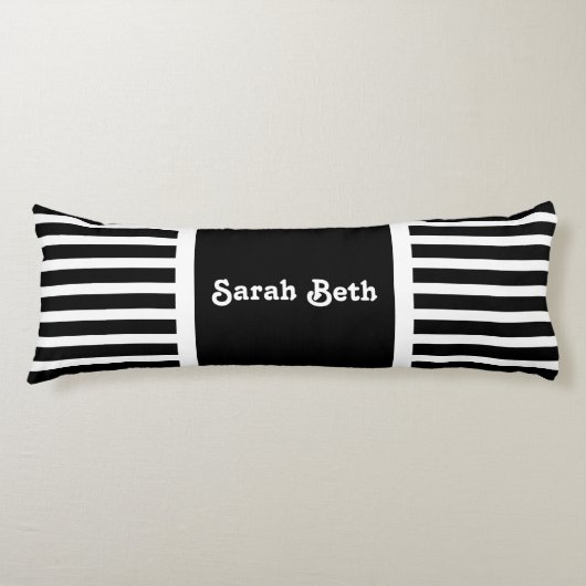 Coussins Longs Cute Bold Stripes Black & White, Ajouter votre nom (Devant)