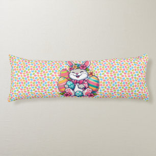 Coussins Longs Cute, & coloré lapin hawaïen/tropical de Pâques