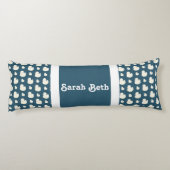 Coussins Longs Cute Ducks, Ardoise Bleu & Blanc, Ajouter votre no (Dos)