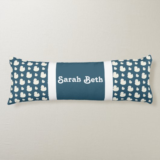 Coussins Longs Cute Ducks, Ardoise Bleu & Blanc, Ajouter votre no (Devant)